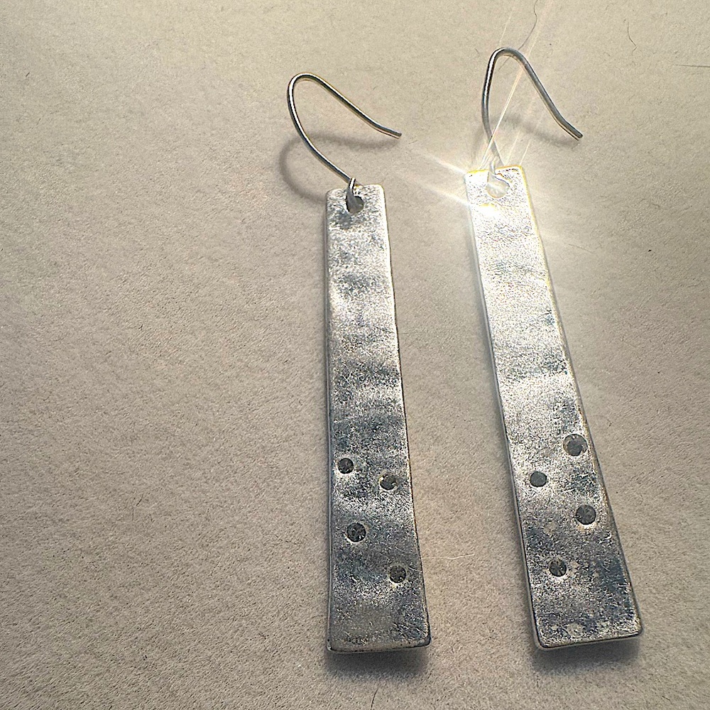 Hammered Sterling Silver Earrings with Rhinestones